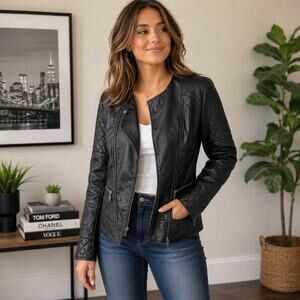 Dollhouse Womens M Black Faux Leather Moto Jacket Quilted Asymmetrical Zip Biker